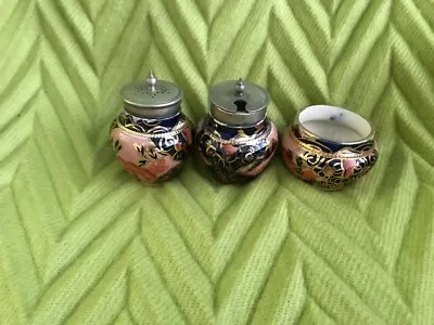 Antique Hand Painted Salt & Pepper Shakers Set + Open Salts/Sugar~Stamped EPNS • $85
