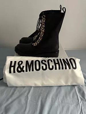 MOSCHINO X H&M Leather Boots Size 42 EU/ 8.5 US • $34.99