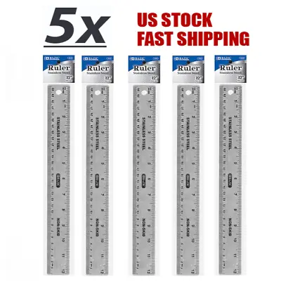 Lot Of 5 Stainless Steel Quality Non-Skid Back Straight Ruler 12  (30cm) • $13.99