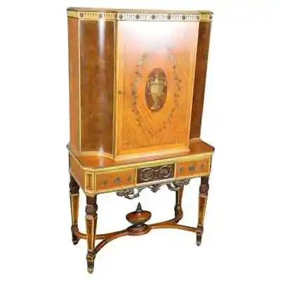 Rare Adams Paint Decorated Burled Walnut And Satinwood China Cabinet Bar • $2695