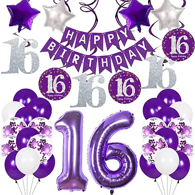 Sweet 16 Birthday Decorations Purple 16th Birthday Party Decorations For Girls • $24.89