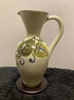 Vintage Ceramic Italy Water Pitcher With Green And Olive Tone Leave Design  • $18.99