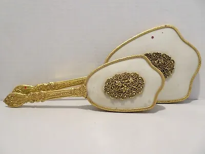 Vintage Matson 24K Gold Plate Vanity Mirror & Brush Set Dogwood Flower 2 Piece • $59.99