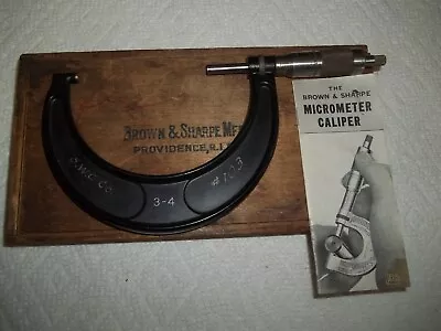 Brown & Sharpe 3-4 Inch RATCHET Micrometer NO.65A With WOOD CASE (LOT A) • $29.99