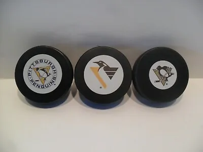 THREE Vintage Pittsburgh Penguins Puck 1967 Logo 1992-2001 Logo 2002-2016 Logo • $23.99