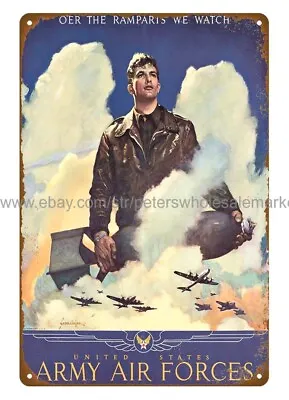 WW2 1944 O'ER THE RAMPARTS WE WATCH US ARMY AIR FORCES Metal Tin Sign • $18.98