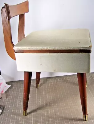 Vintage Mid Century Modern Sewing Machine Chair W/ Seat Storage Vanity Bedroom • $100