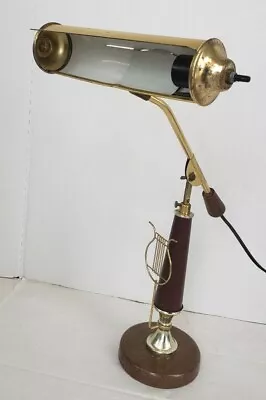 Vintage MCM Adjustable Piano Light Bankers Desk Lamp Brass Faux Wood CHILO PSC? • $34.95