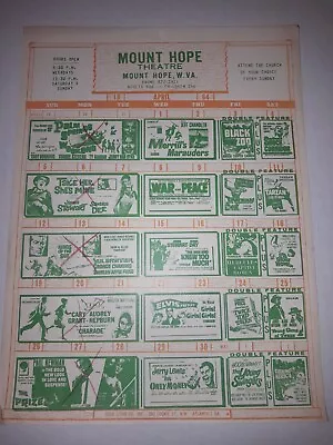 Vntg MT HOPE WV Theatre Monthly Schedule:  Apr 1964 Charade Stewart Prize • $8.50