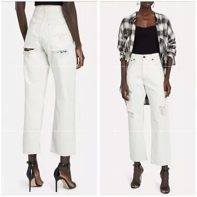 R13 Boyfriend Fit Women's Size 24 In Nollie White Distressed Jean Holes Paint • $85