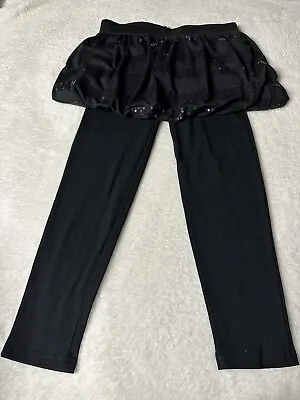 Black Leggings W/Attached Sequined  TuTu Skirt! Beautifully Made! Girls Sz 10/12 • $13.39