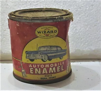 Vintage 1950's Car Advertising Wizard Automobile Enamel Can Western Auto IVORY  • $30