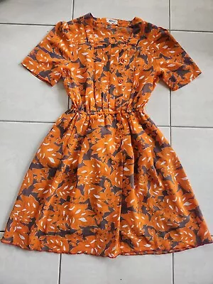 Alitta Vintage 1950's Inspired Retro Orange Picnic Swing Pleated Dress 8 To 10 • $8