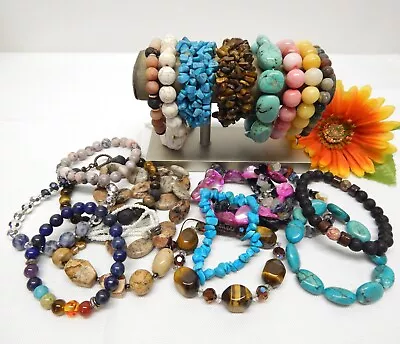 Semi Precious Stone & Abalone Bead Bracelet Lot - Vintage To Now Jewelry • $9.99