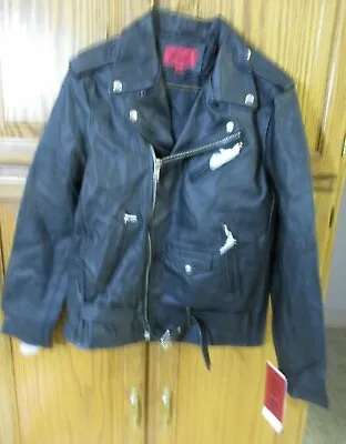 $130 • Buy EXCELLED Black Leather Jacket Motorcycle Perfecto Punk Motorcycle Biker NWT XL