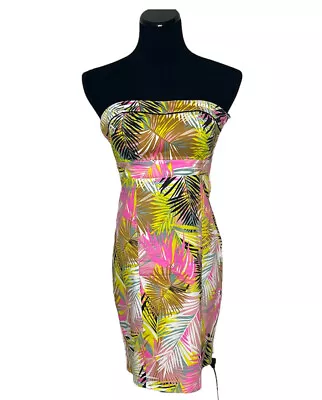 H&M Multicolor Tropical Palm Floral Strapless Dress Size 8 • $18