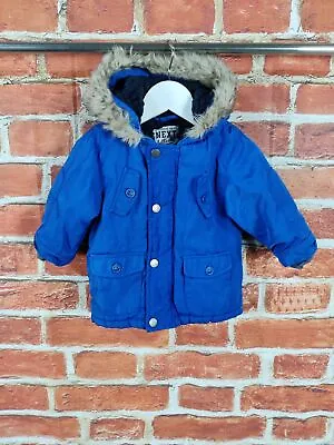 Baby Boys Coat Age 9-12 Months Next Royal Blue Padded Parka Zip Jacket Hood 80cm • £9.99