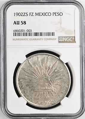 1902 Zs FZ Mexico Cap & Ray Peso NGC AU 58 • $275