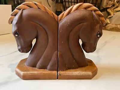 Vintage Mid Century Ceramic Or Chalkware Horse Head Bookends • $14.99
