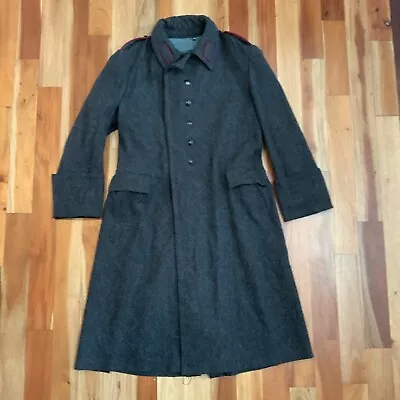 Vintage Bulgarian Military Gray Long Coat Wool Overcoat Heavy Winter Soviet Era • $74.99