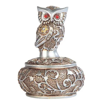  4 H Silver And Gold Owl With Red Gemstone Eyes Trinket Box • $18.21