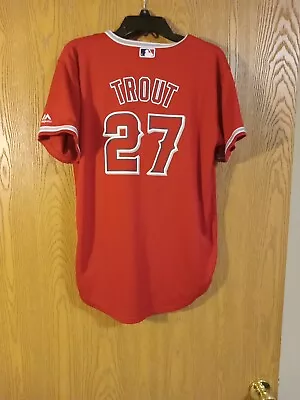 Mike Trout #27 Los Angeles Angels Red Majestic Jersey Youth Large 14/16 • $19.96