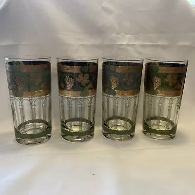 Set Of 4 Vintage Mid Century CERA HighBall Tumber Glasses  22K Gold - GRAPES • $22