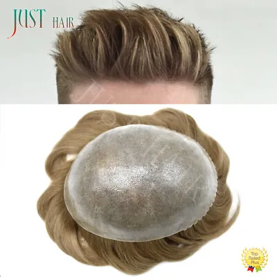 Mens Toupee Hair Replacement Hairpiece Full Poly Injected PU Human Hair System • $99.99