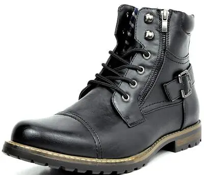 Men's Motorcycle Combat Boots Military Boots Riding Ankle Leather Boots Black • $37.89