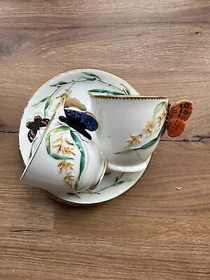 Antique Coalport Butterfly Handle Cup And Saucer Two Duos Circa 1870 • £95