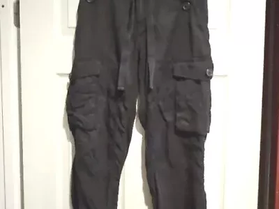 Vtg 90s Cargo Pants 8 30X25 Black Buttoned Relaxed Fit Utility Stretchy 9  Leg  • $17.50