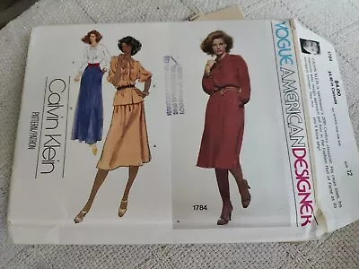 Vogue American Designer Pattern Calvin Klein 1784 Sz 12 UNCUT With Label • $9.99