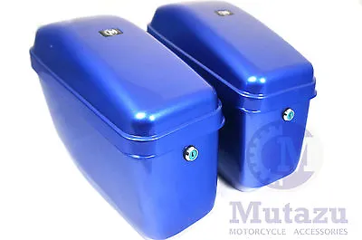 Mutazu GA Cobalt Blue Universal Motorcycle Hard Saddlebags Includes Mounting Kit • $125