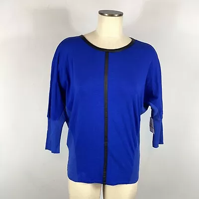 NWT Two By Vince Camuto Shirt Blue Dolman Sleeve Faux Leather Trim Scoop Neck XS • $20