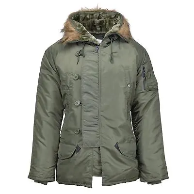 MIL-TEC Brand U.S. Military Style Aviator Parka N3B Faux Fur Hooded Olive NEW • $84.85