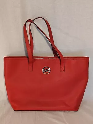 Michael Kors Mk Red Orange Leather Tote Bag • $10.50