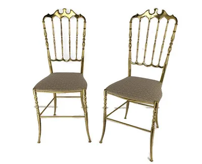 Pair Vintage Chiavari Chairs Ornate  Brass Hollywood Regency Italian Lovely  • $872