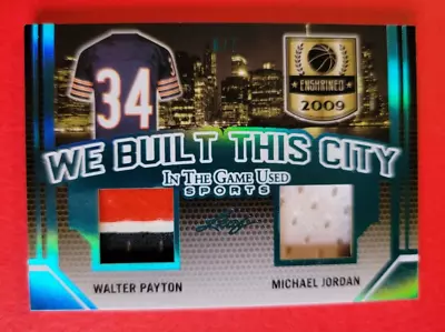 MICHAEL JORDAN WALTER PAYTON GAME USED JERSEY PATCH CARD #d6/7 LEAF ITG CHICAGO • $349.95