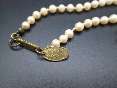 Miriam Haskell Signed Faux Baroque Glass Pearl Gold Tone Knotted Necklace VTG • $49.99