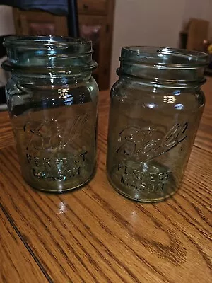 (2) Vintage Blue Glass Ball Perfect Mason Pint Jars With Lids No. 1 On Bottoms • $20