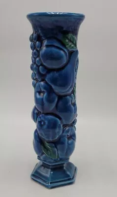 Vintage INARCO Mood Indigo Blue Vase E3096 8 Pedestal Majolica Grape Fruit Japan • $12