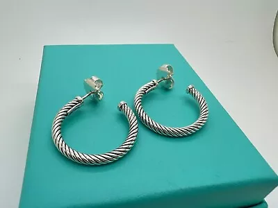 David Yurman 925 Sterling Silver Small 1' Inch Classic Cable Hoop Earrings • $199.99