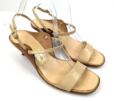 Salvatore Ferragamo Sandals Womens 8B Beige Italian Made Leather Sling Back • $94