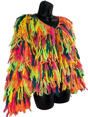 Dollskill Current Mood Trippin Daisy's Shaggy Zip Cardigan Colors Neon New S/m • $89.95