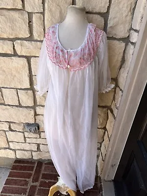 True Vintage Sheer Peignoir Robe Berkliff  Gown Satin Nylon Lace Bell Sleeve Xl • $20