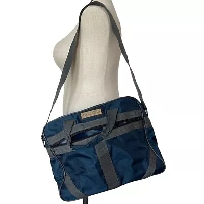 Vintage Oscar De La Renta Messenger Shoulder Bag Blue Gray Handles Adjustable • $36.90