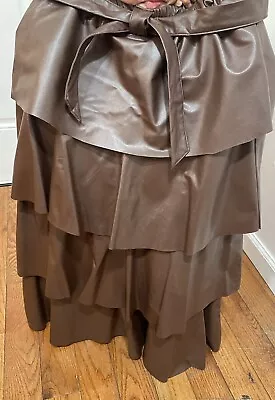 Brown Leather Ruffled Maxi Skirt Size Medium But Fits Small Too • $30