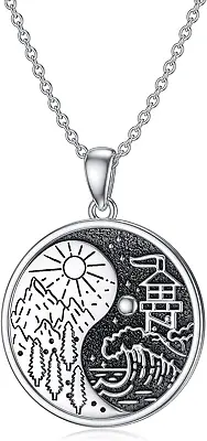 Yin Yang Necklace 925 Sterling Silver Sun Mountain Wave Moon Jewelry Gifts For W • $92.02