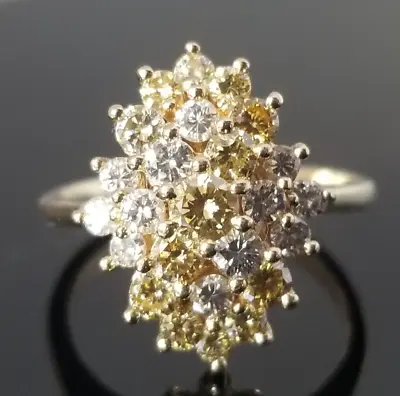 .80TCW Vintage Fancy Yellow & White VS Diamond Cluster 14k Yellow Gold Ring • $495