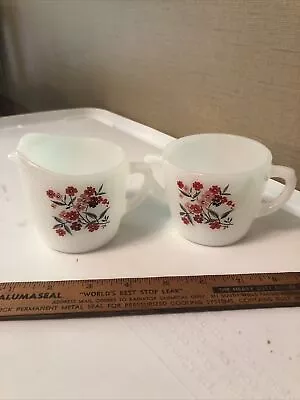 Vintage Fire King Oven Ware Milk Glass Primrose Creamer And Lidded Sugar • $9.99